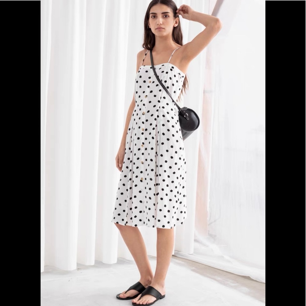 & other stories      Polka Dot Button Up Midi Dress
